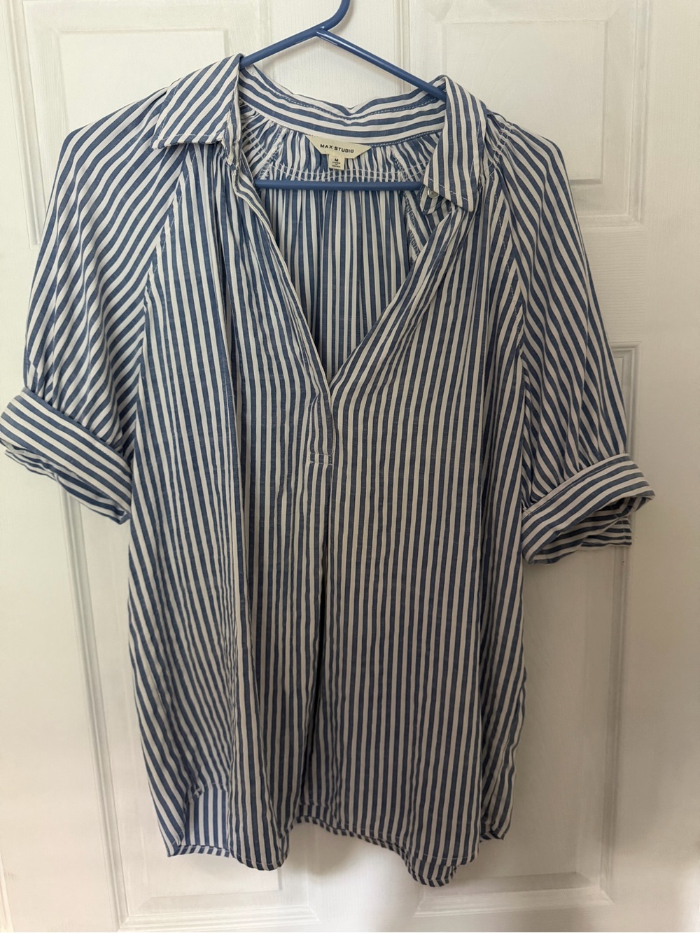 Blue & White Striped Women's Casual Button-Front Shirt